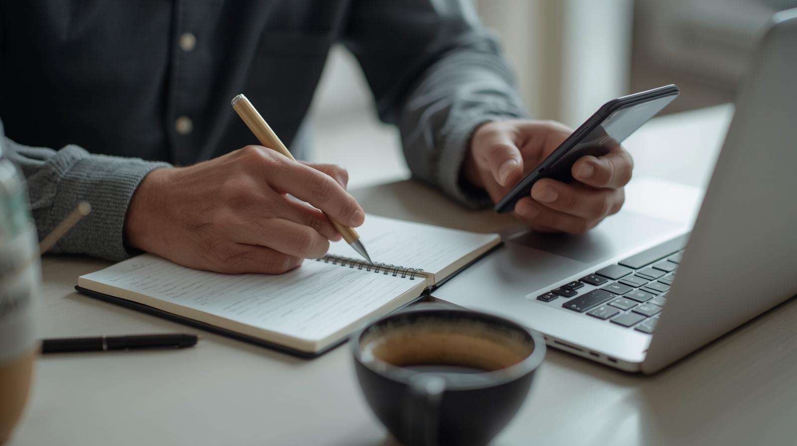 Pessoa analisando configurações de segurança de uma ferramenta financeira no notebook em ambiente organizado.