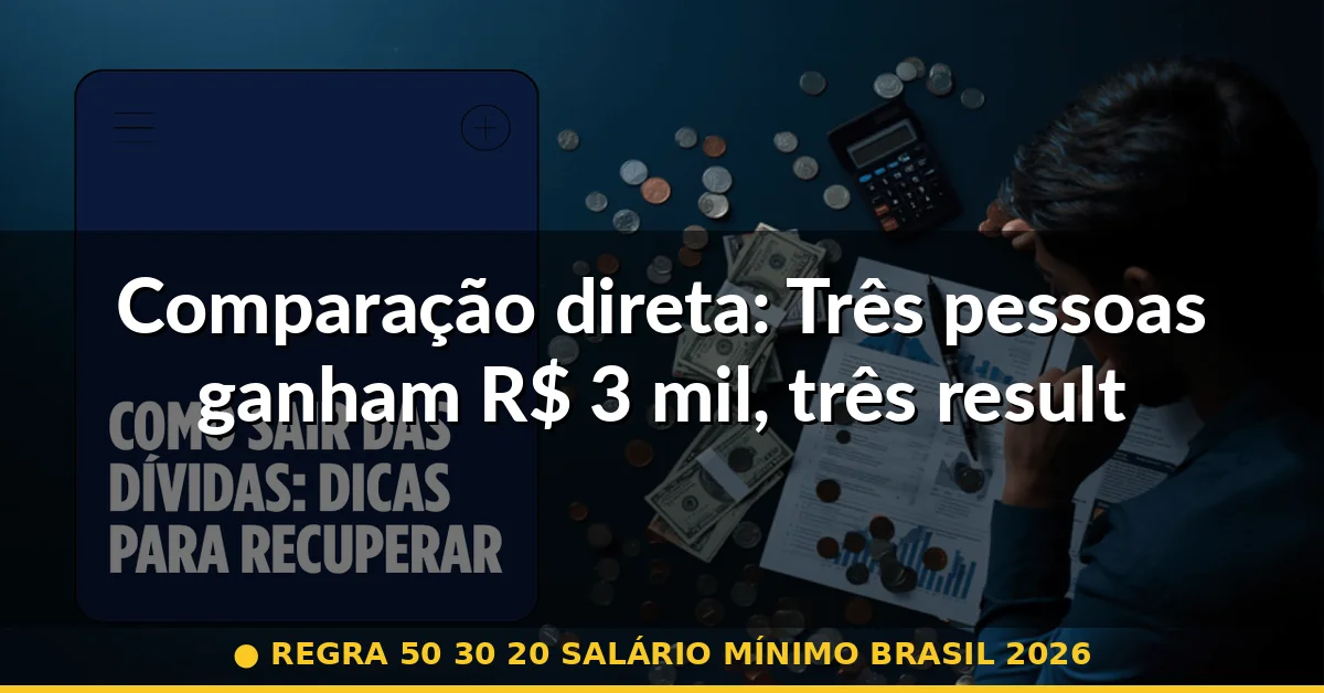 Comparação direta: Três pessoas ganham R$ 3 mil, três resultados diferentes — regra 50 30 20 salário mínimo brasil 2026
